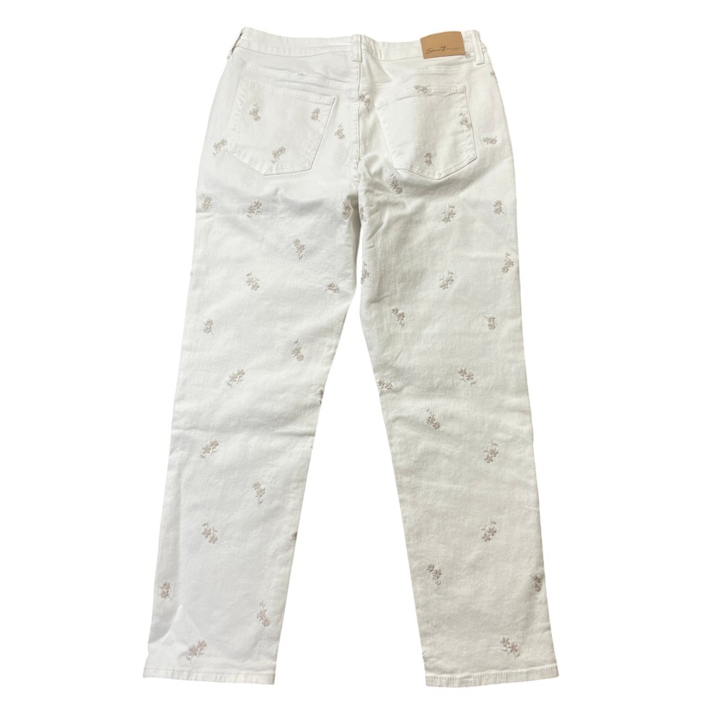 Seven 7 10 Cotton Blend White Floral Embellished Denim Pants - Picture 7 of 7